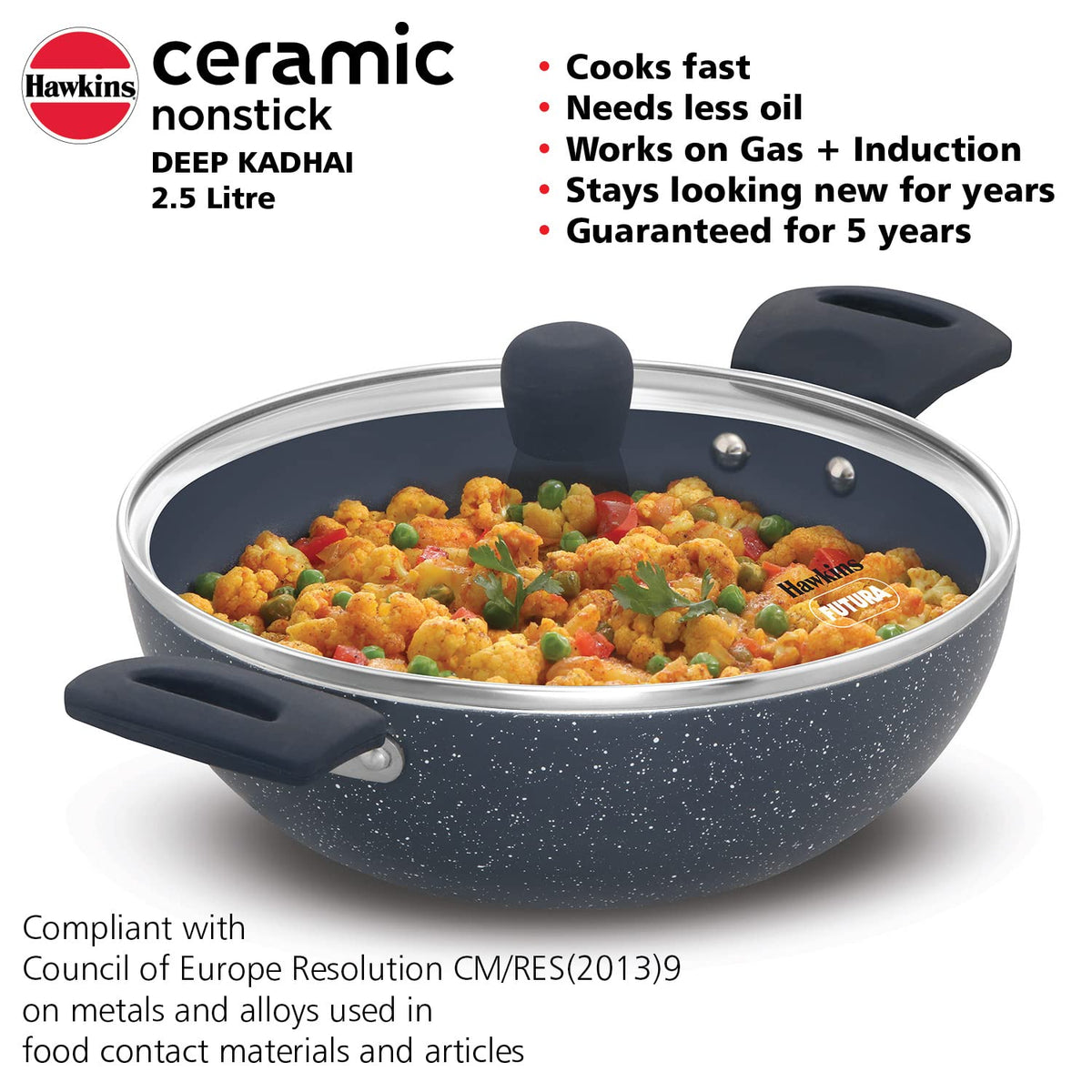 Hawkins Ceramic Nonstick 2.5 Litre Deep Kadhai