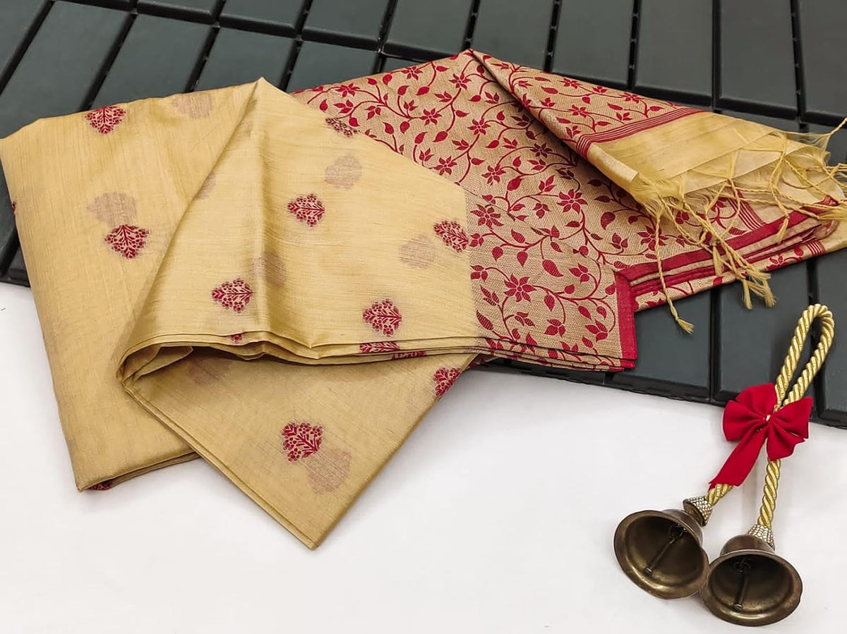Vasthrlay Classic Floral Saree with elegant Tussar styling