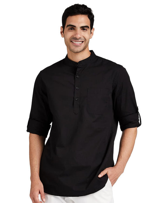 Symbol Mens Black Cotton Kurta Placket Shirt Ayyappa Vratham Collection