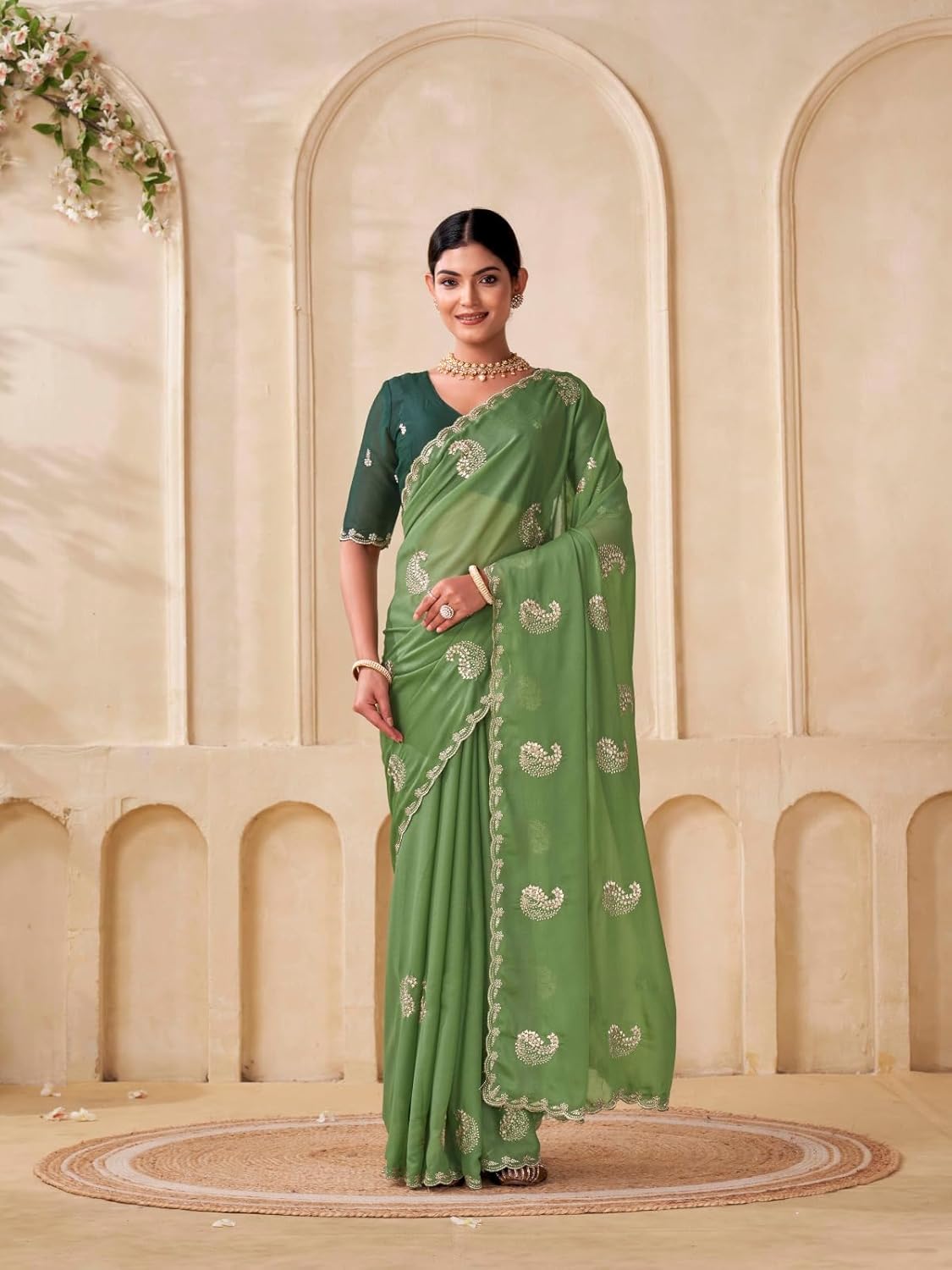Vasthrlay Georgette Classic Saree with decorative Embroidery design