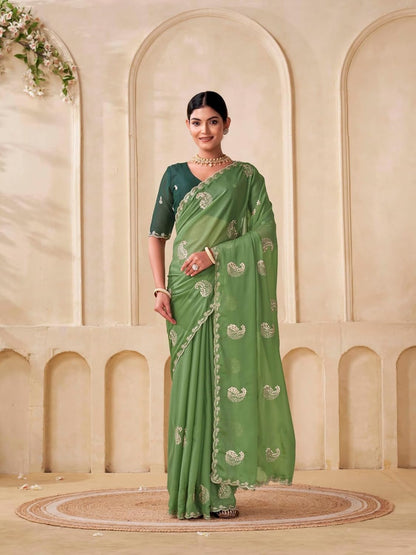 Vasthrlay Georgette Classic Saree with decorative Embroidery design