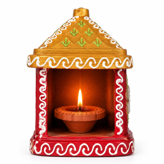 COCOCUBBY Handmade Terracotta Decorative Diya Mandir Deepam 4.5 Inch