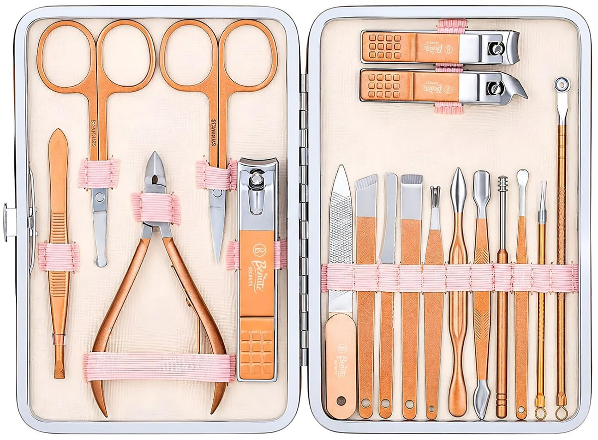 Beaute Secrets Manicure Kit 18 Piece Pedicure Tools for Feet and Nails Rose Gold - image 1
