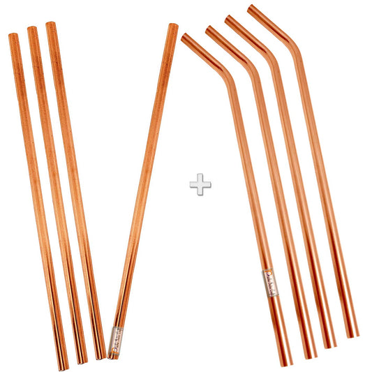 Prisha India Craft Copper Drinking Straws Bent and Straight Mixed Set 8 Inch