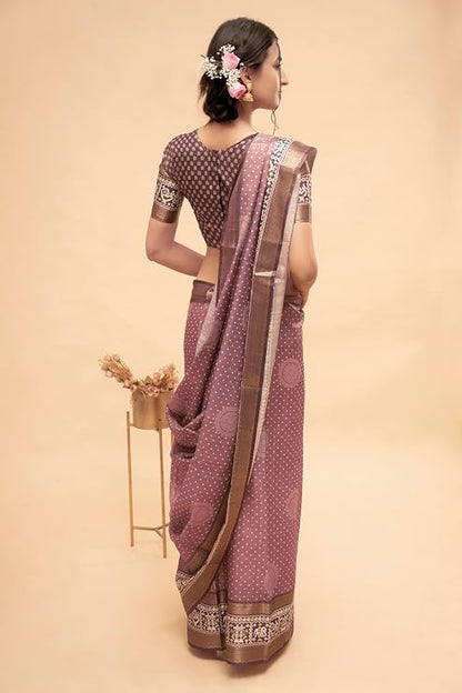Vasthrlay Womens Abstract Print Polyester Saree With Zari Border & Unstitched Blouse Piece