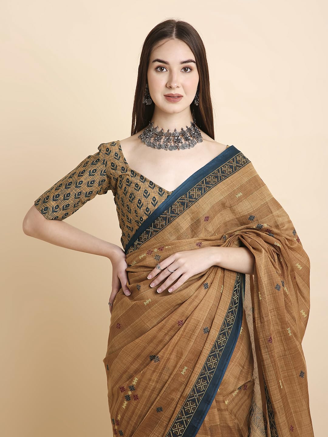 Vasthrlay Brown Traditional Saree for wedding and party wear styling