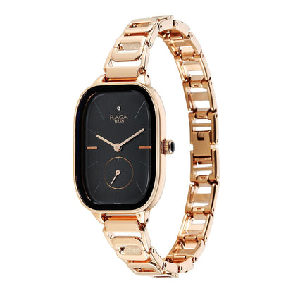 Titan Raga Chic Quartz Analog Black Dial Rose Gold Metal Strap Watch for Women - NT2687WM01