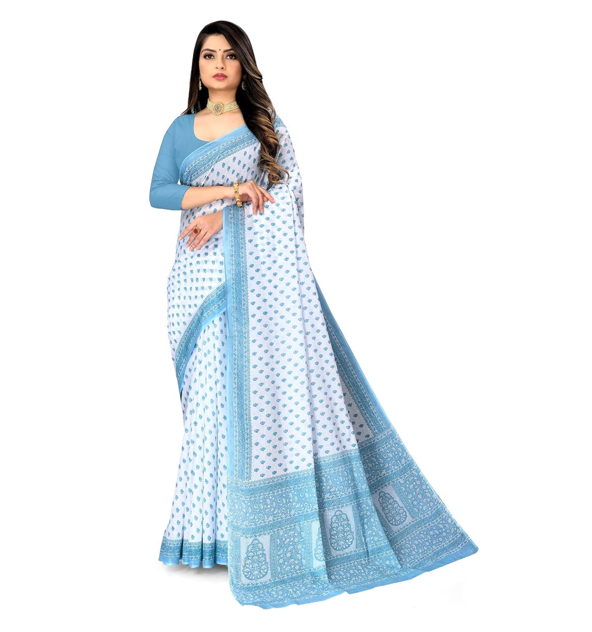 Vasthrlay White Cotton Traditional Saree for festive ethnic occasions
