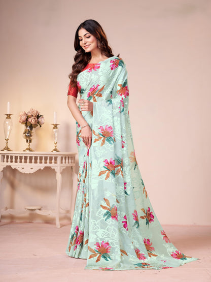 Vasthrlay Georgette Beige Saree with decorative traditional design