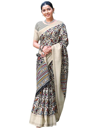 SIRIL Women's Printed Cotton Saree with Unstitched Blouse Piece
