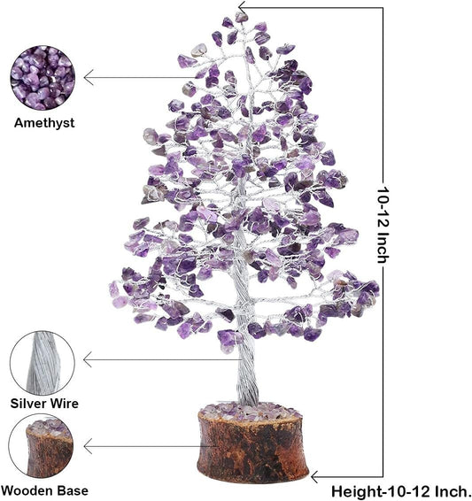 Pushkar Amethyst Crystal Tree With Silver Wire And 100 Beads 10-12 Inch - PUSHMYCART