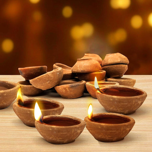 Gwan Natural Clay Mitti Diya Earthen Oil Lamp for Diwali Pooja