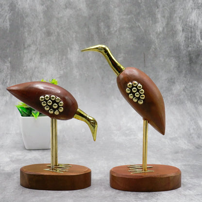 Wooden and Brass Saras Pair-6 inch - PUSHMYCART