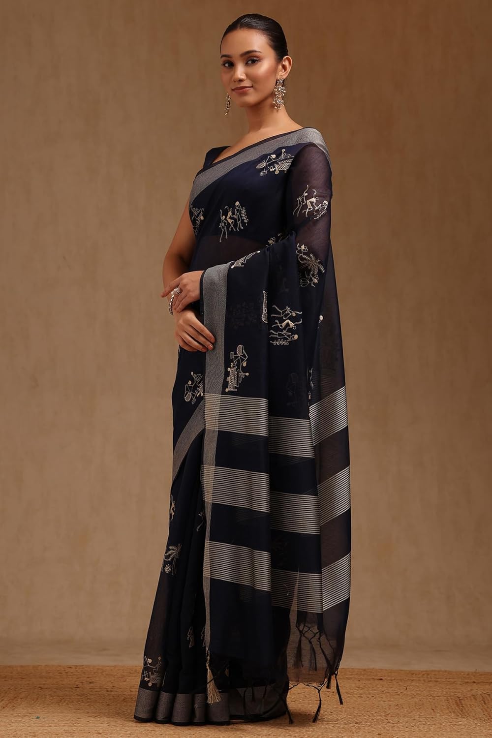 Vasthrlay Chanderi Classic Saree with decorative Warli design