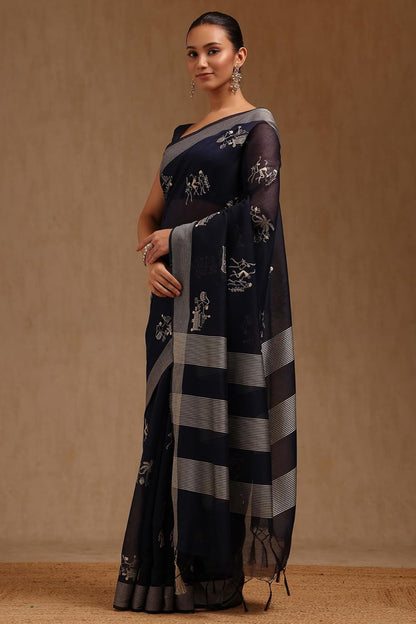 Vasthrlay Chanderi Classic Saree with decorative Warli design