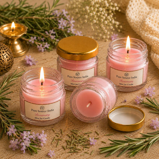 Pure Source India Scented Mini Jar Wax Candle Set of 4 with Gold Lid