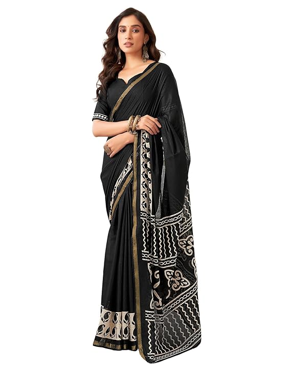 SIRIL Women's Pure Cotton Printed Zari Stripe Border Saree 