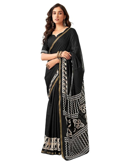 SIRIL Women's Pure Cotton Printed Zari Stripe Border Saree 