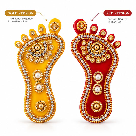 Kozycart Laxmi Charan Paduka Self Adhesive Footprints Yellow and Red 4 inch 2 Pair