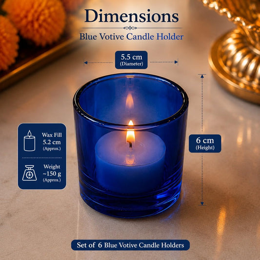 Pure Source India Blue Glass Votive Tealight Candle Holders Pack of 6