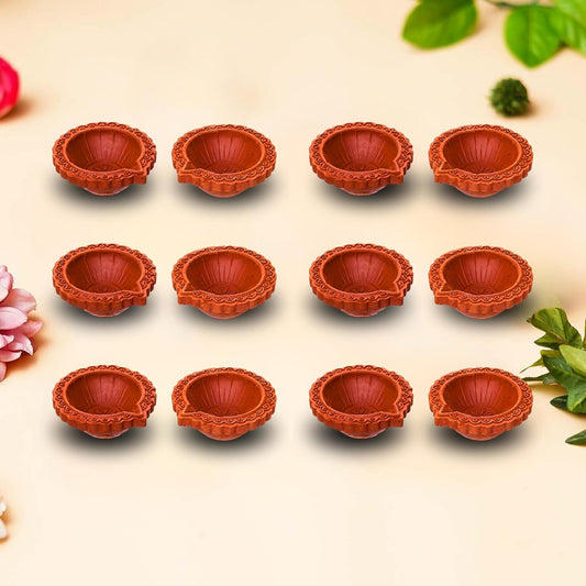 eCraftIndia Brown Decorative Clay Diyas Deepam Oil Lamps Mitti Diya