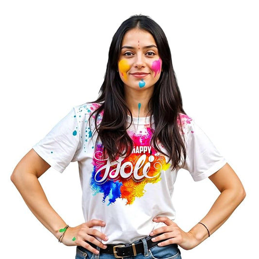Premium Holi Festival White T-Shirt | Modern Graphic Print |