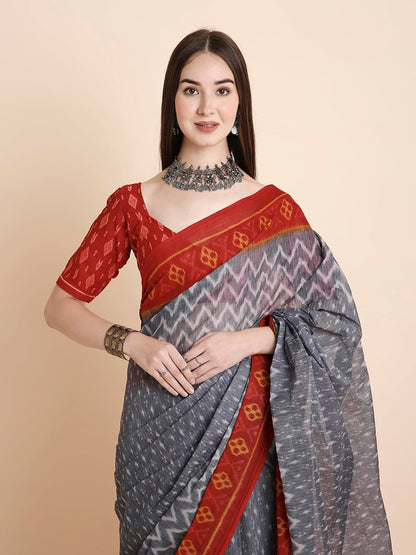 Vasthrlay Blue Saree with elegant cotton and printed styling