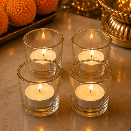 Pure Source India Yellow Glass Votive Tealight Candle Holders Pack of 4