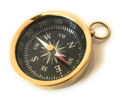 Blue Globe Handmade Antique Brass Pocket Compass with Chain Loop