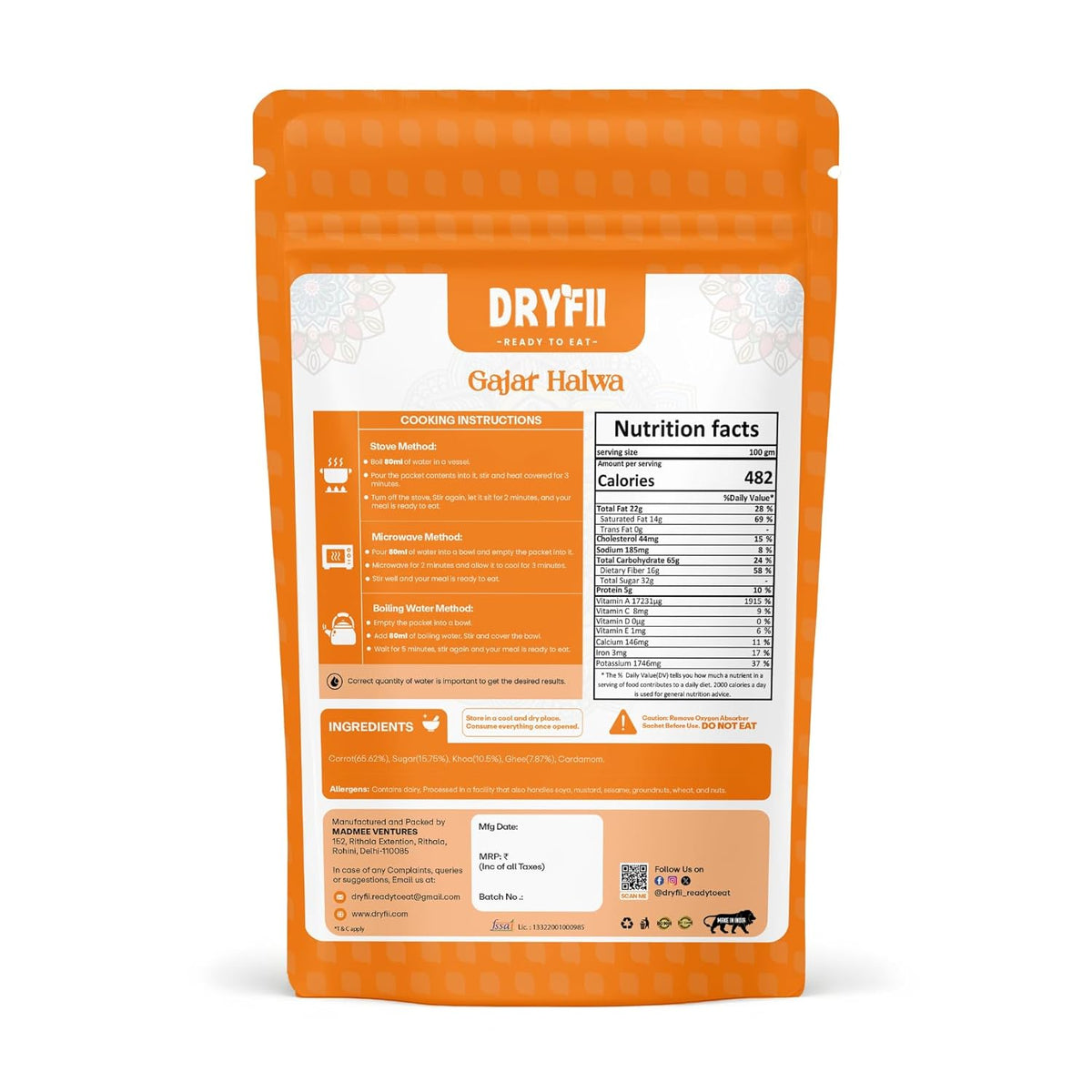 Dryfii Ready-to-Eat Instant Gajar Halwa