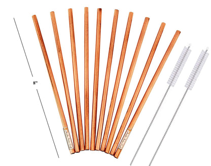 Prisha India Craft Plain Solid Copper Straight Drinking Straws 8 Inch