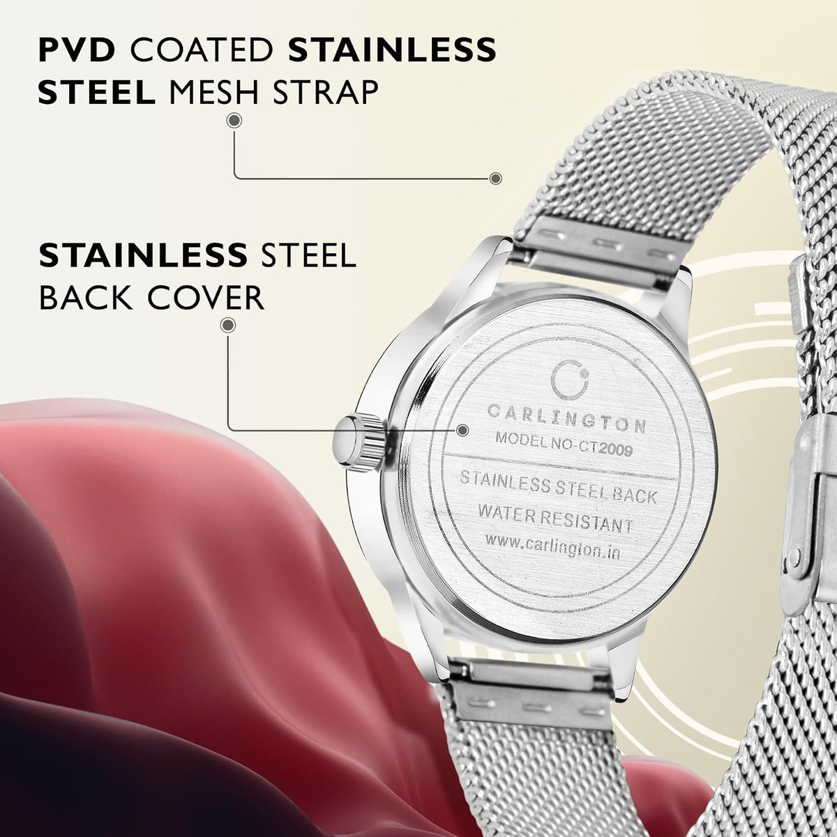 Carlington Analog Watches for Women with mesh Strap - CT 2009 - Silver