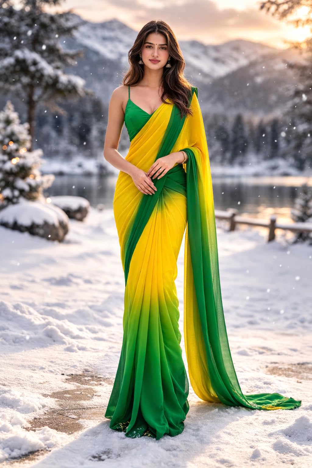 Vasthrlay Georgette Yellow Saree with decorative traditional design