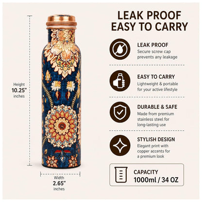 Pure Copper Floral Patterns Water Bottle 1000ml