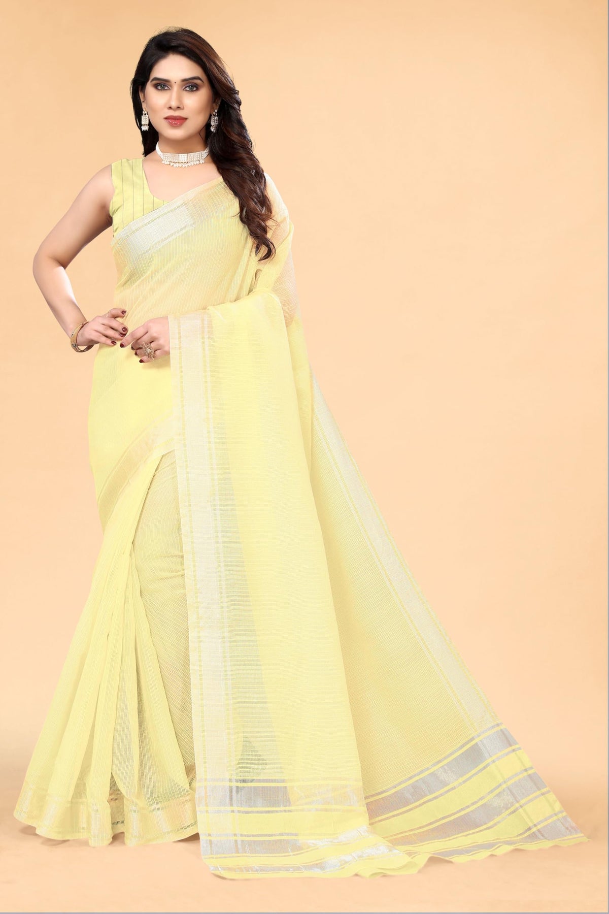 Vasthrlay Ethnic Gold Saree with decorative traditional design