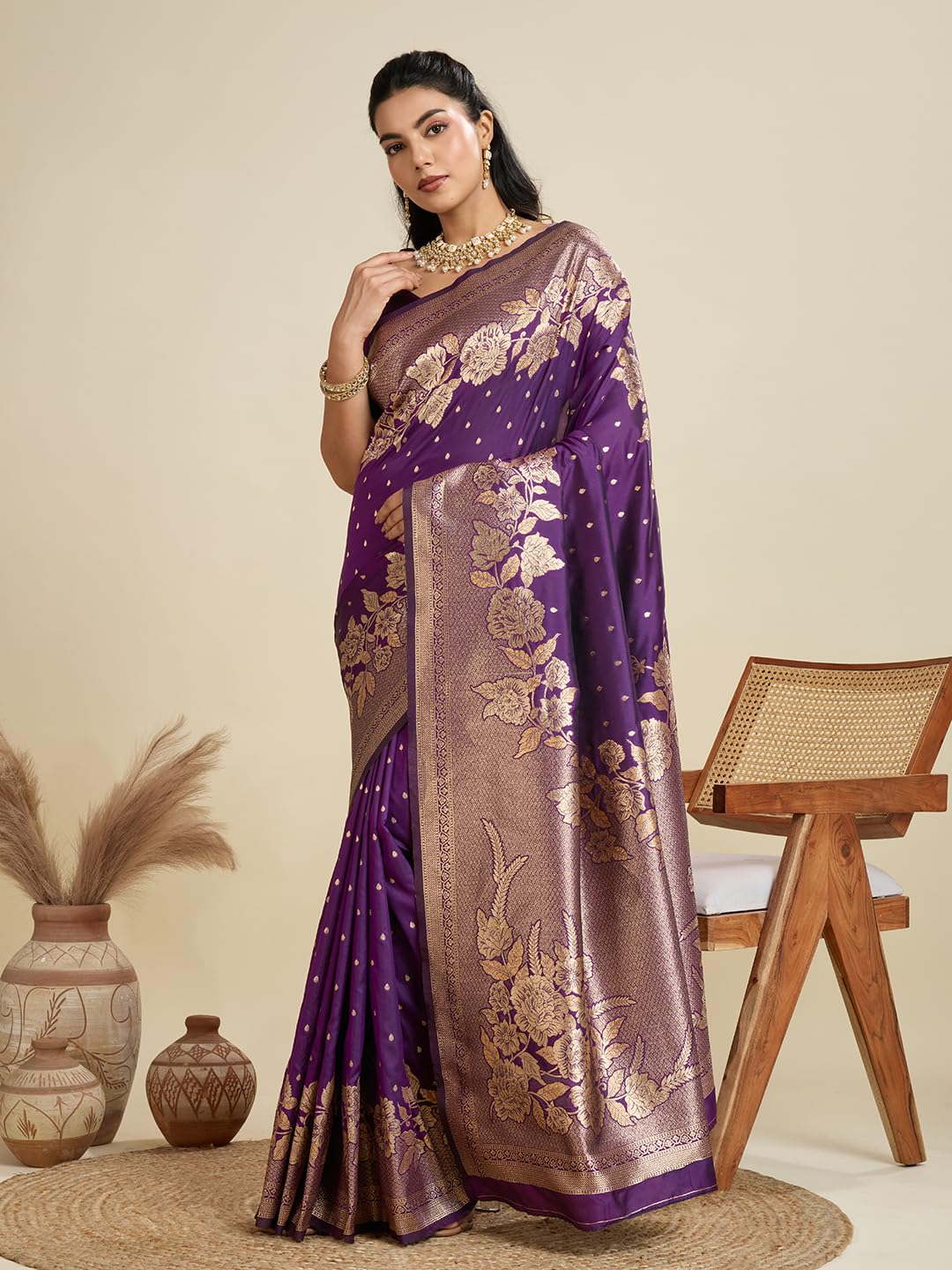 Vasthrlay Wine Weaving Saree with elegant Banarasi styling