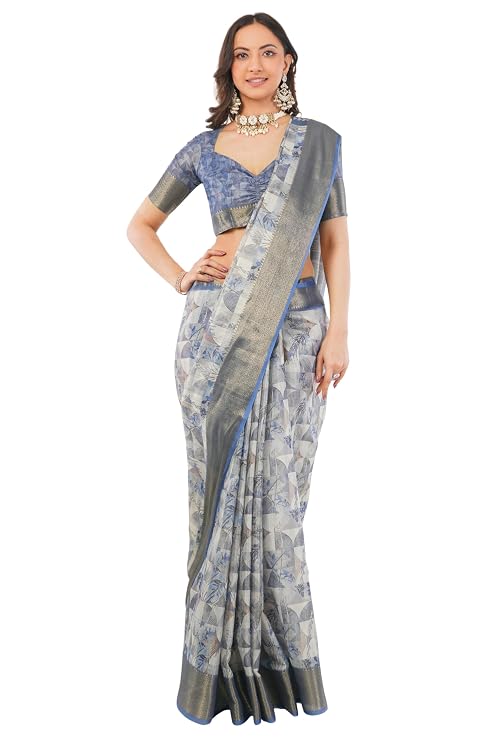 Vasthrlay Grey2 Polyester Saree With Unstitched Blouse Piece