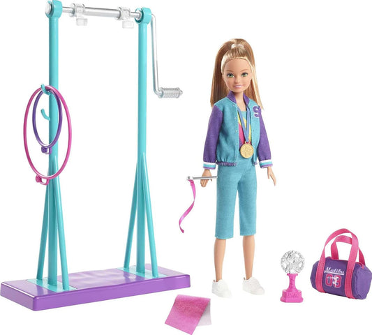 Barbie Team Stacie Doll and Gymnastics Playset with Spinning Bar and 7 Accessories