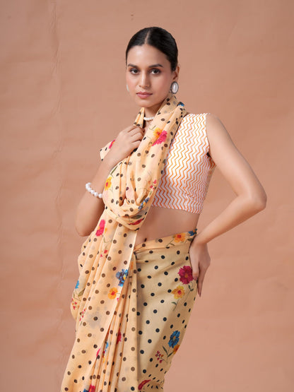 Vasthrlay Floral Saree in White with refined ethnic ethnic appeal