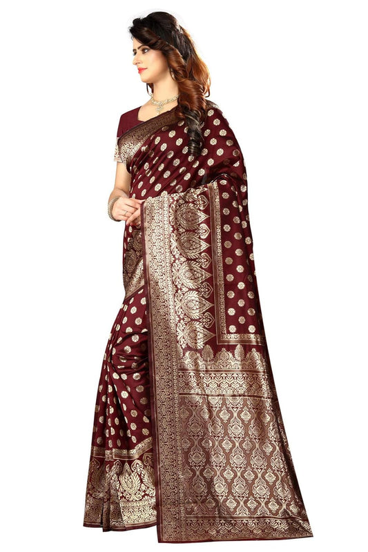 VasthrlayMaroon Saree with elegant kanchipuram traditional styling