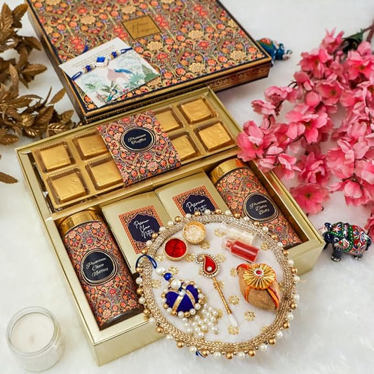 Nutrisnacksbox 13 Item Rakshabandhan Gift for Brother with 2 Rakhi and 1 Lumba - PUSHMYCART