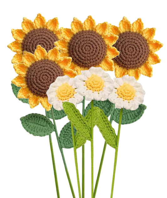 7PCS Crochet Sunflower Bouquet