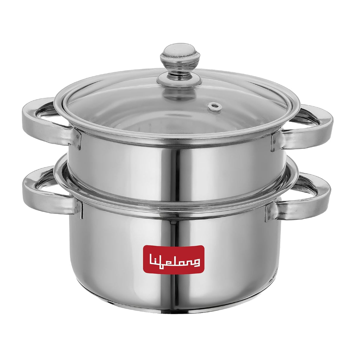 2-Tier Steamer, Momo, Modak Maker, Compitable with Glass Lid & Riveted Handles, 20 cm