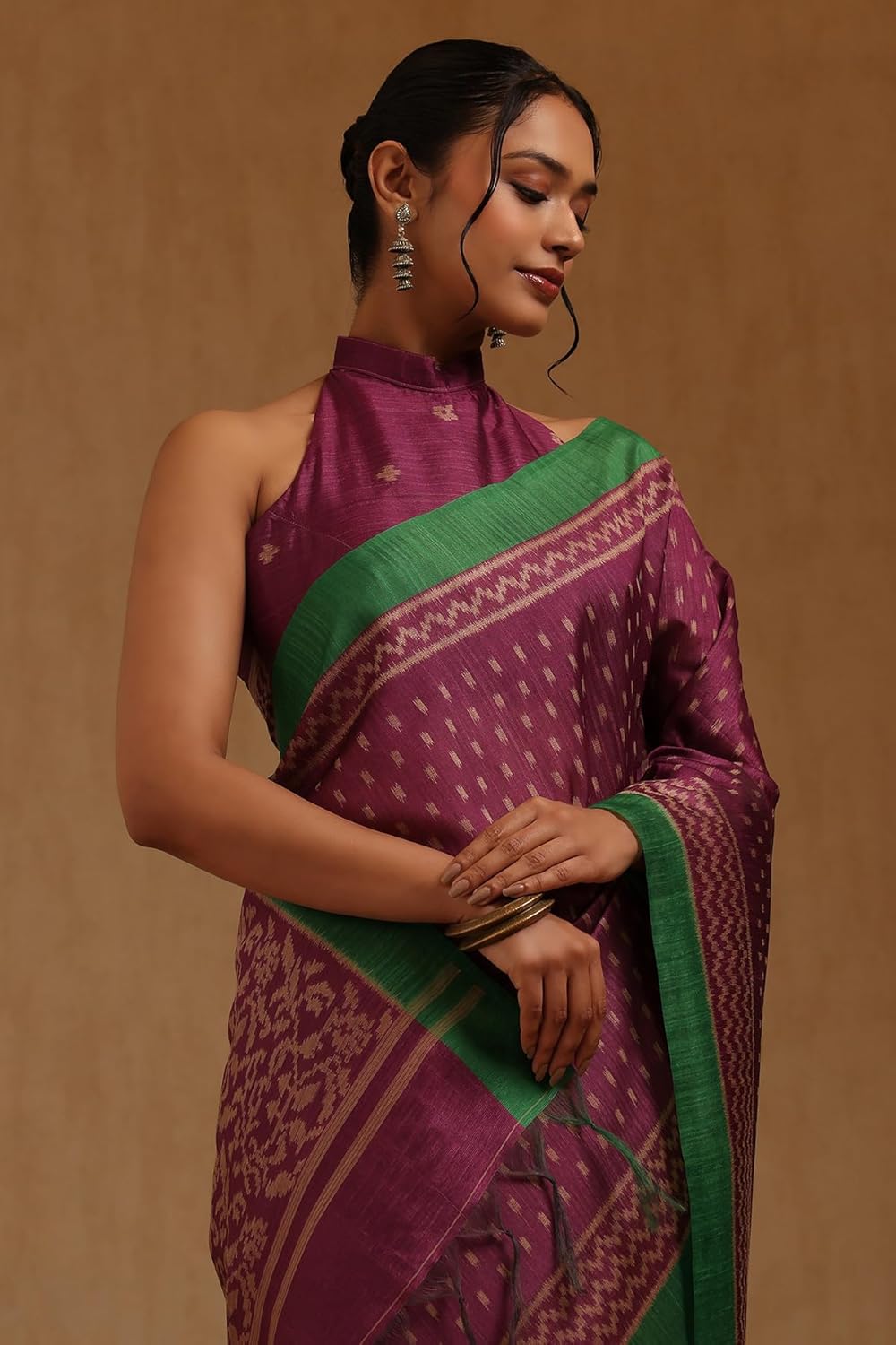 Vasthrlay Purple Traditional Saree with elegant Tussar styling