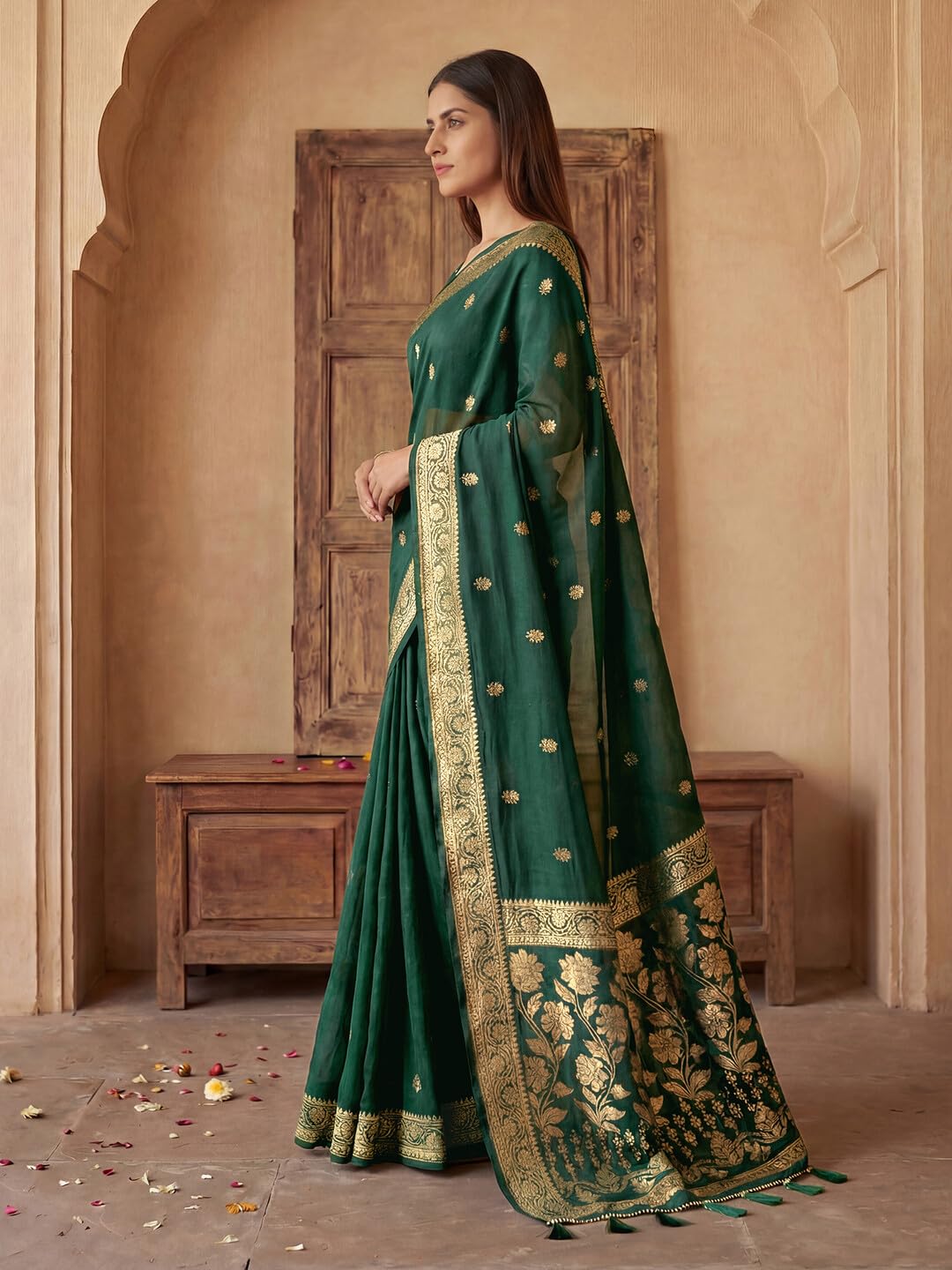 Vasthrlay Maroon saree with Printed styling and Georgette look