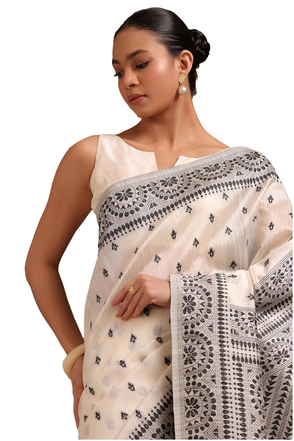 Vasthrlay White Tussar Traditional Saree for festive ethnic occasions