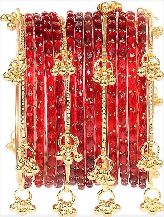JPS Viral Kashmiri Ghungroo Gold-Plated Glass Bangles Set