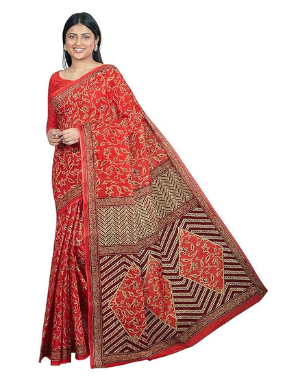 RANI SAAHIBA Women's Pure Cotton Printed Saree With Blouse Piece