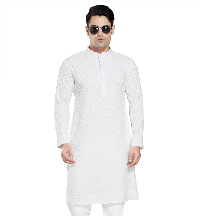 Vasthrlay Men's Sequince Embroidered Cotton Blend Only Slim Fit Kurta - PUSHMYCART
