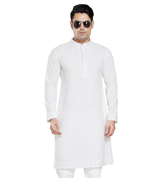 Vasthrlay Men's Sequince Embroidered Cotton Blend Only Slim Fit Kurta - PUSHMYCART